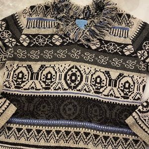 Sigrid Olsen sweater fringe cozy loose unstructured M L